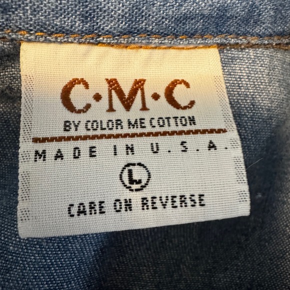 C.M.C Color Me Cotton Chambray Denim Button Front Shirt Women's Large USA Made - Picture 3 of 7